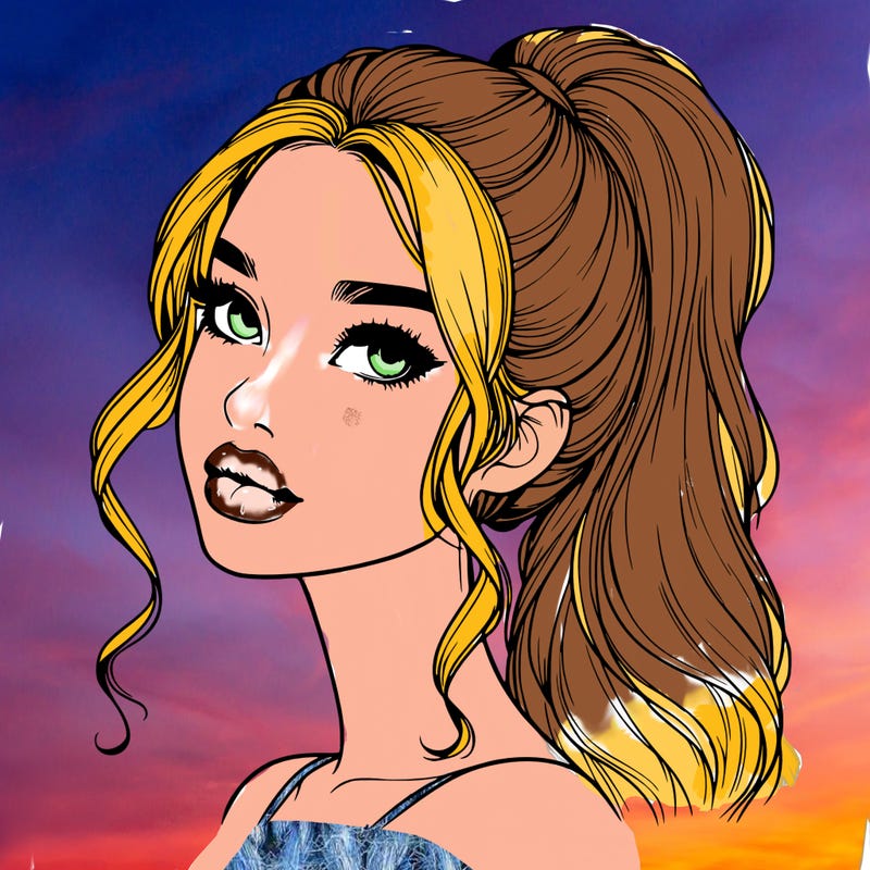 realistic girl with a ponytail on her hair and lips