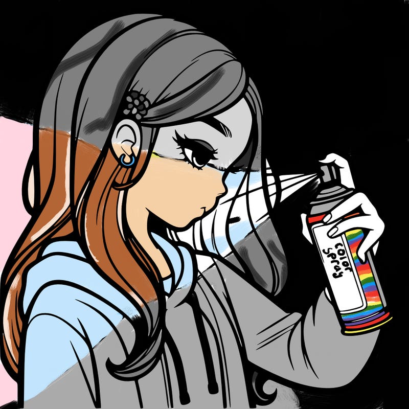 a realistic girl spray painting