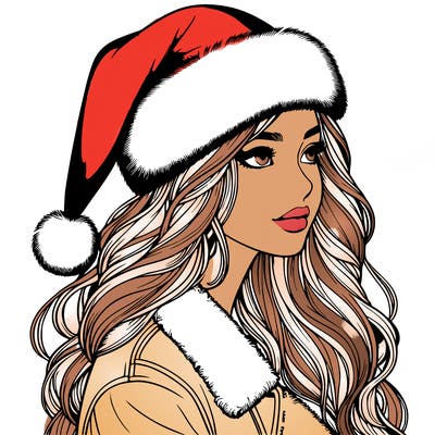 realistic girl in santa hat