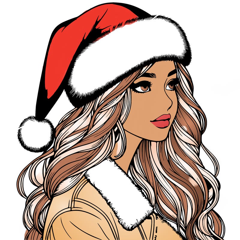 realistic girl in santa hat