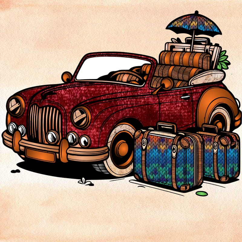 a convertible car with suitcases