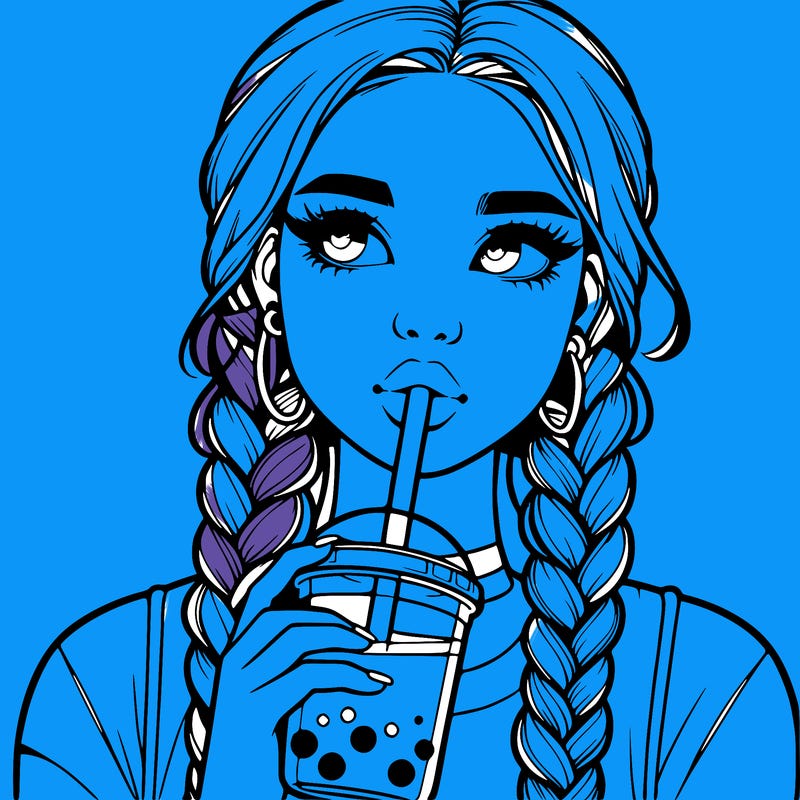 realistic girl with braided hair drinking boba