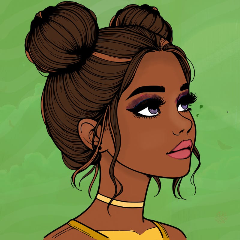 realistic girl with buns on the top of her head