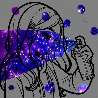 a realistic girl spray painting