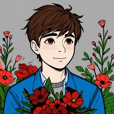 realistic boy with flowers