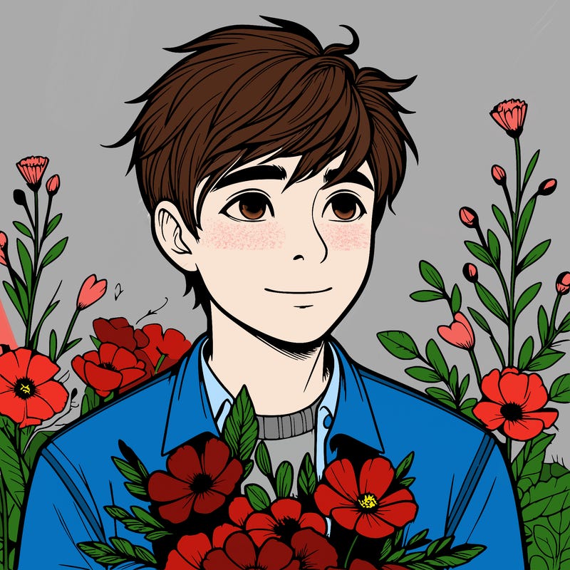 realistic boy with flowers