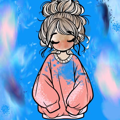 girl with baggy sweatshirt and messy bun