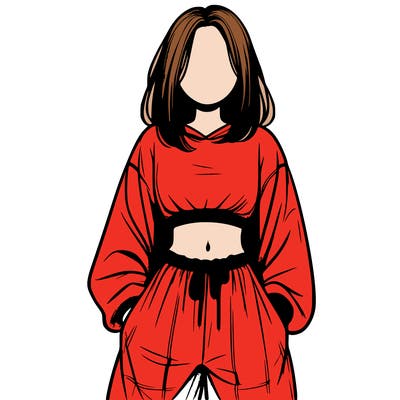 realistic girl faceless with baggy pants and a crop top