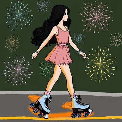 realistic girl wearing rollerskates