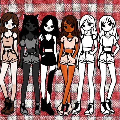 a group of girls wearing crop tops and shorts