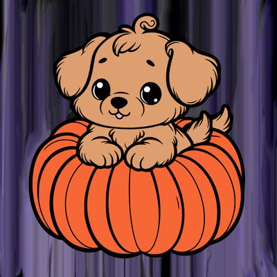 cute little puppy in a pumpkin