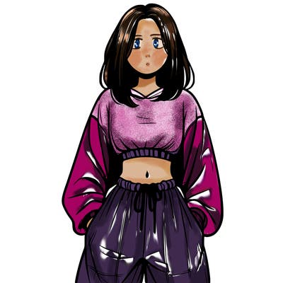 realistic girl faceless with baggy pants and a crop top