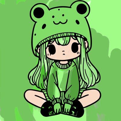a girl wearing a frog hat and some frog socks