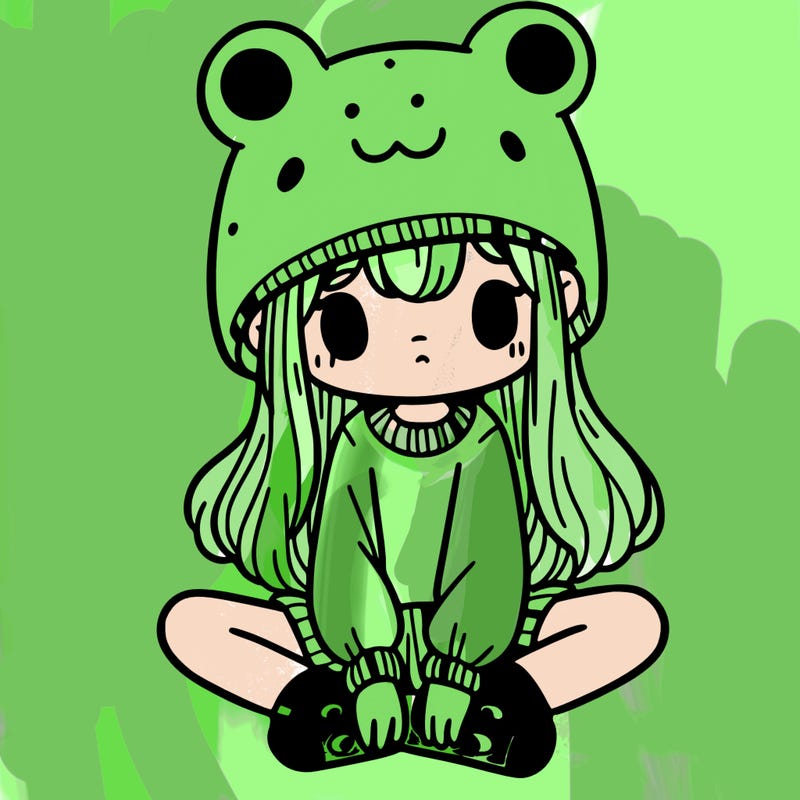 a girl wearing a frog hat and some frog socks