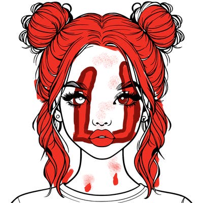 realistic girl with two buns in hair and lips