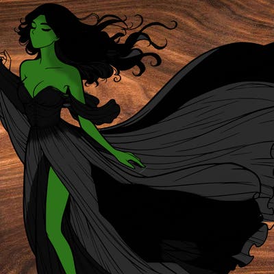 realistic woman in dress flowing the the wind