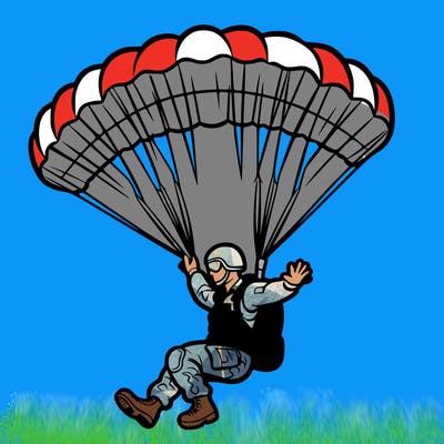 paratrooper landing with a parachute.