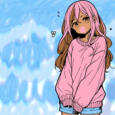 manga teen girl  in a sweater and baggy pants