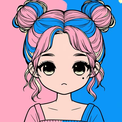 realistic cute girl with 2 buns