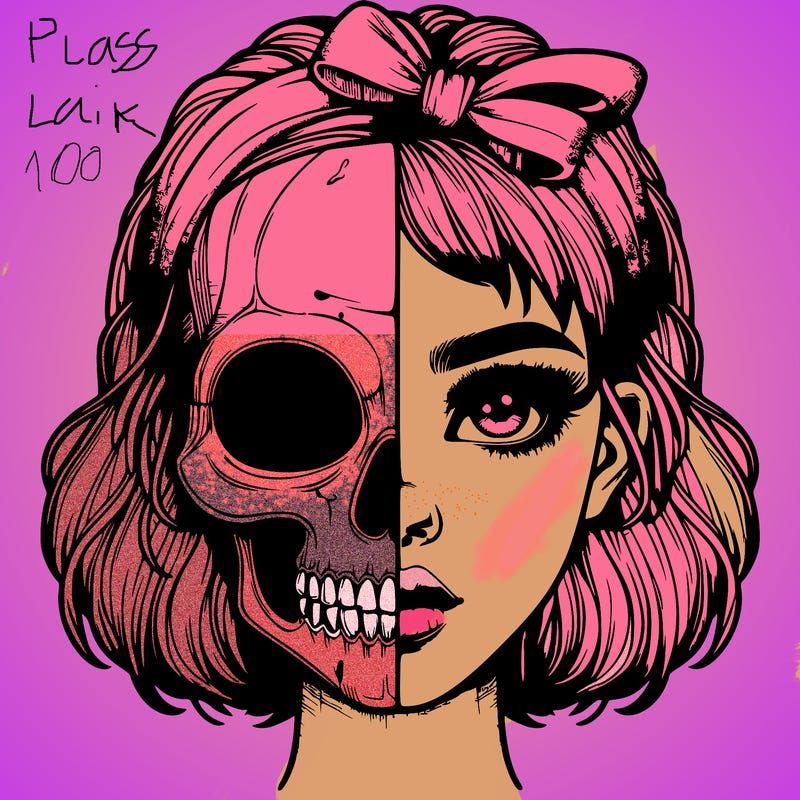 realistic girl with half skull mask
