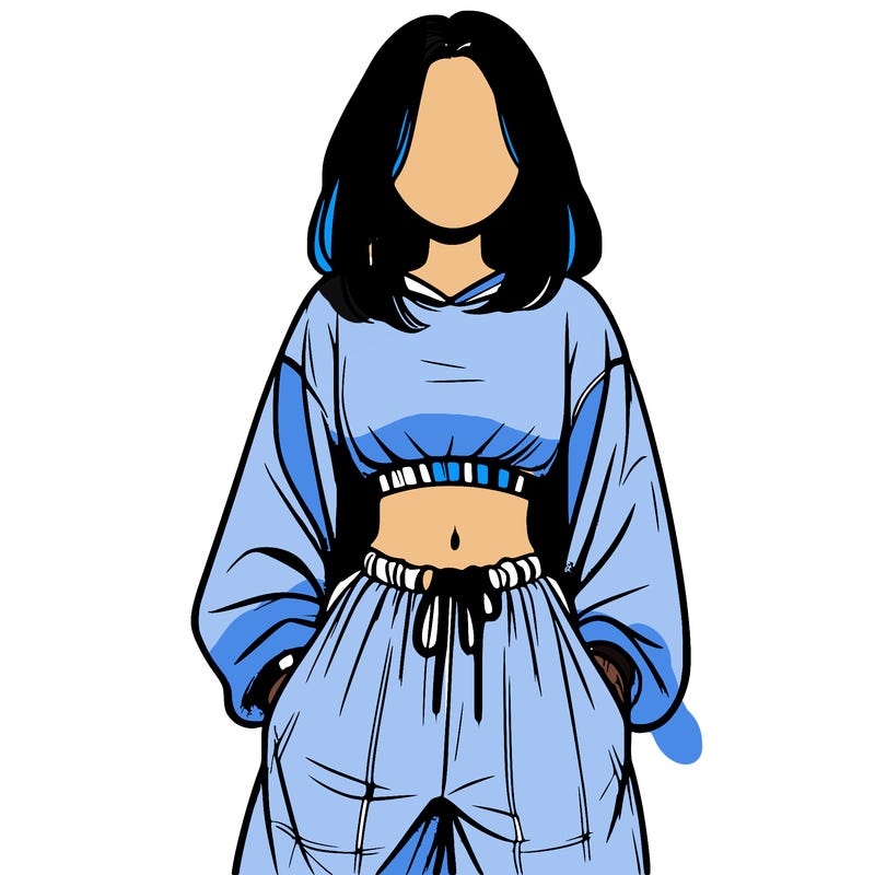 realistic girl faceless with baggy pants and a crop top