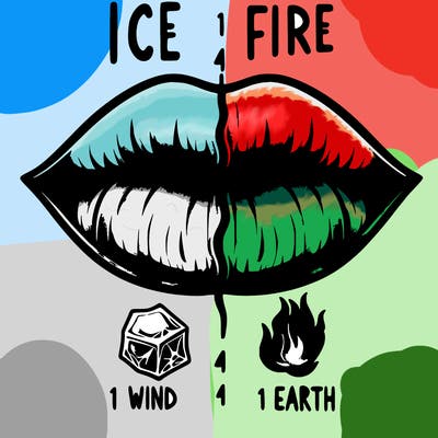 realistic lip split in fourth . 1 fourth ice 1 fire 1wind 1 earth