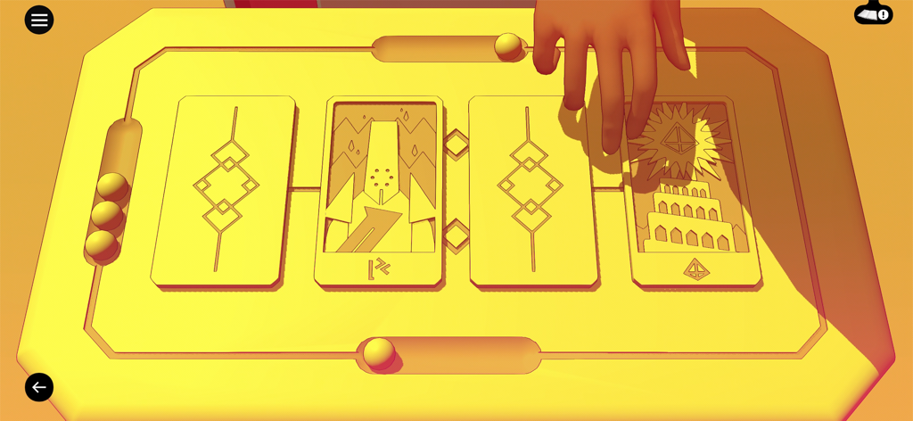 Chants of Sennaar - Chants of Sennaarで、言語解読カードパズルを操作するプレイヤー