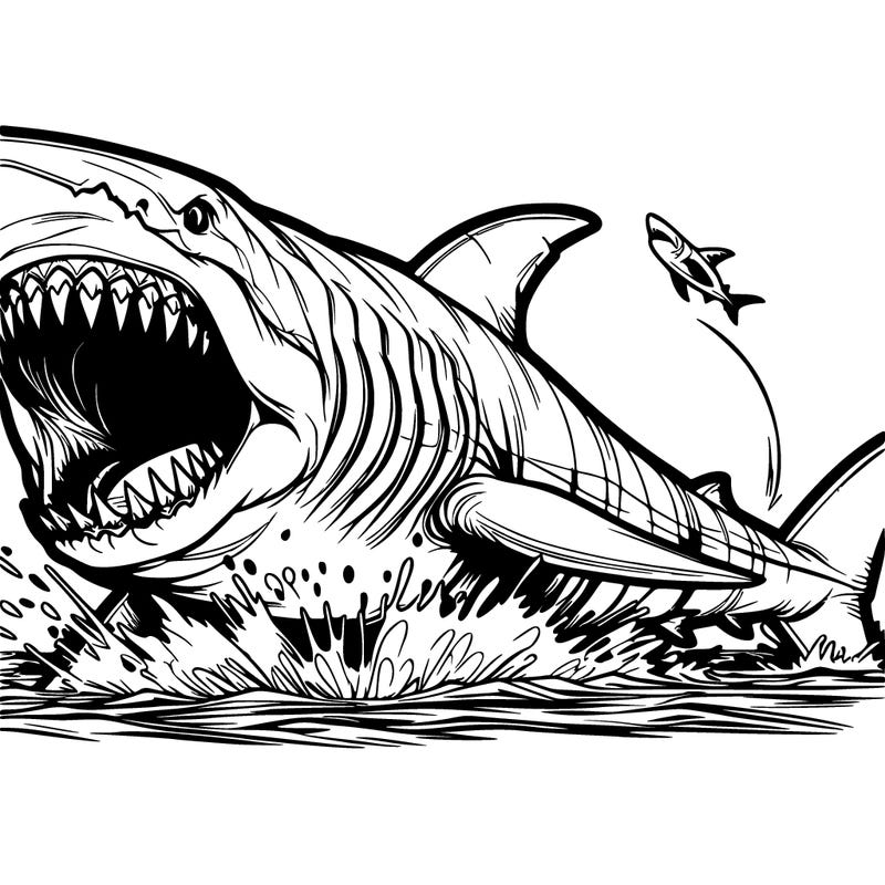 giant megalodon, white shark attack