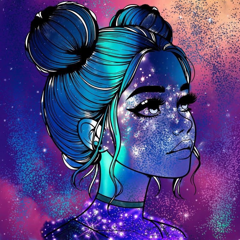 realistic girl with buns on the top of her head