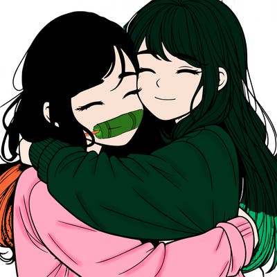 realistic two girls hugging