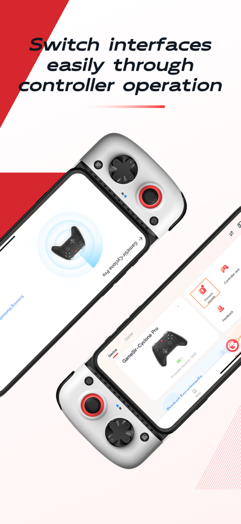 GameSir - Interface da aplicação GameSir a mostrar ferramentas de ligação de comando e gestão de firmware