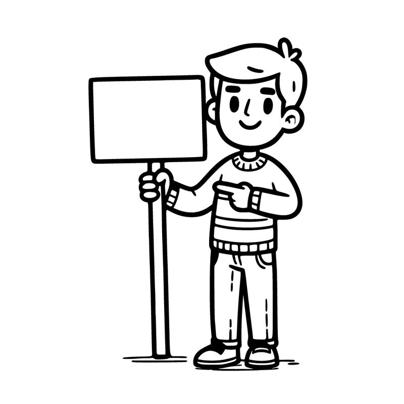 man holding up a sign, standing