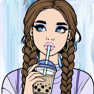 realistic girl with braided hair drinking boba