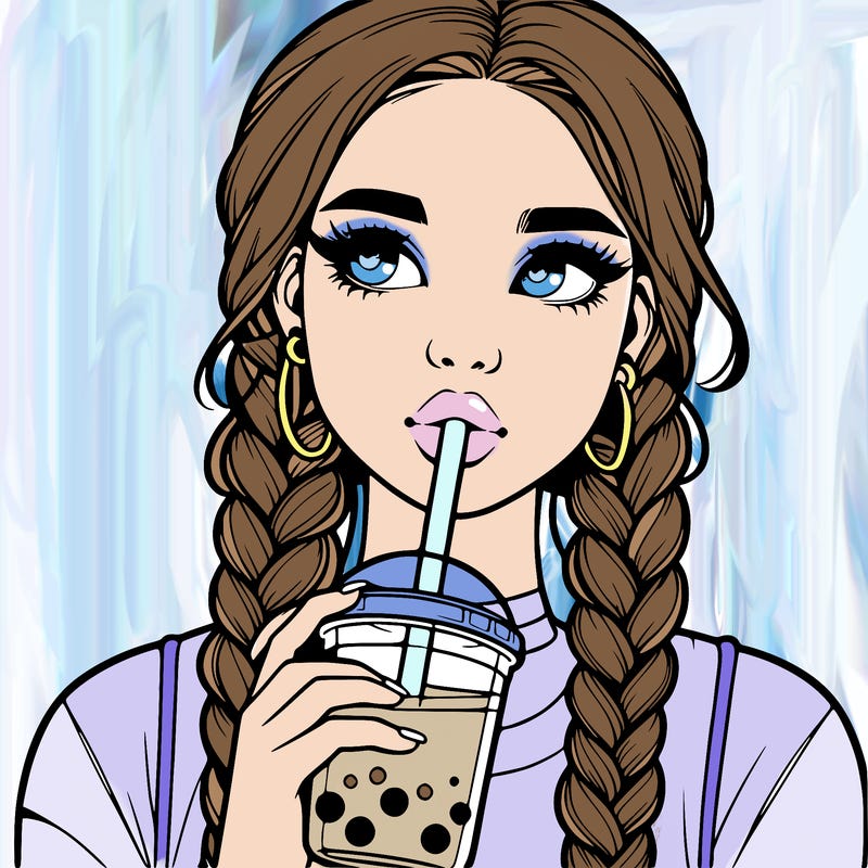 realistic girl with braided hair drinking boba