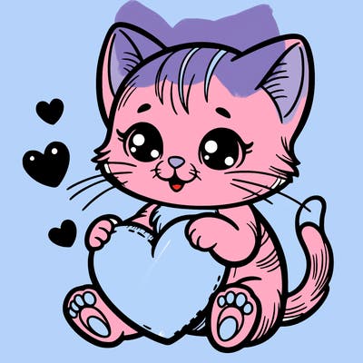 kitten holding a valentines heart