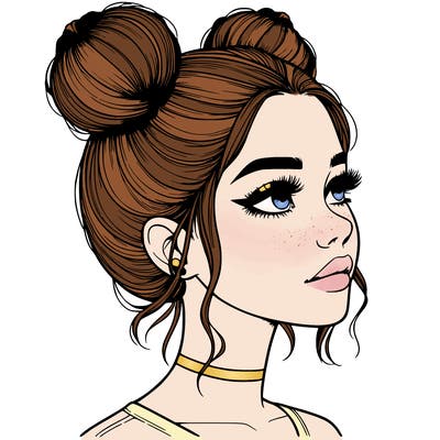 realistic girl with buns on the top of her head