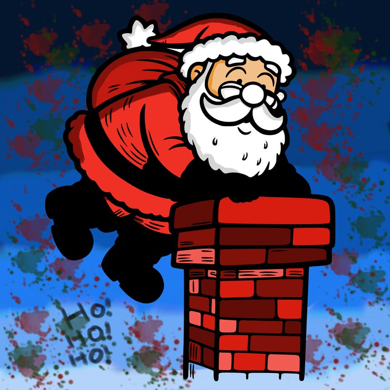 santa climbing down a chimney