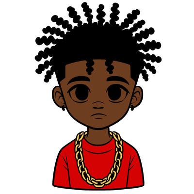 a 10 year old black boy that has indavisual twist and a chain on
