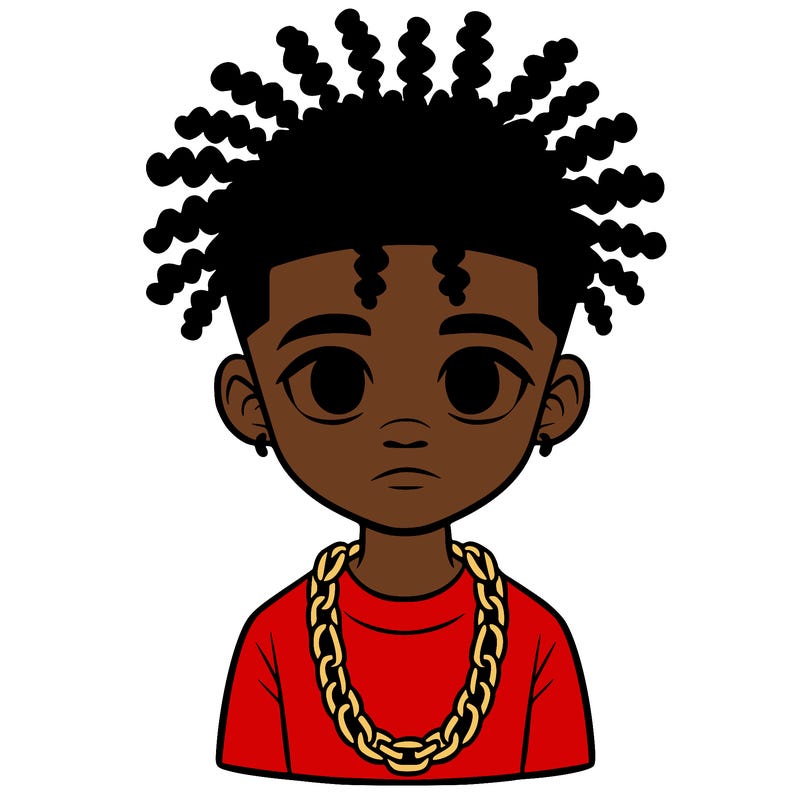 a 10 year old black boy that has indavisual twist and a chain on