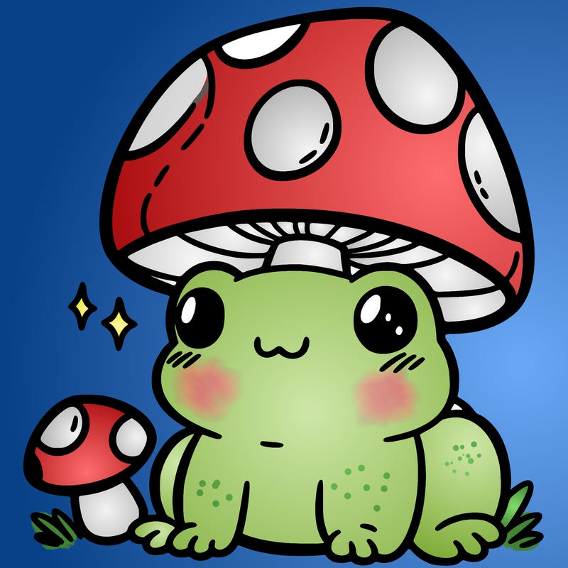 a cute frog with a mushroom hat