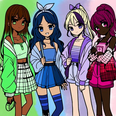 teen manga girls group of 4