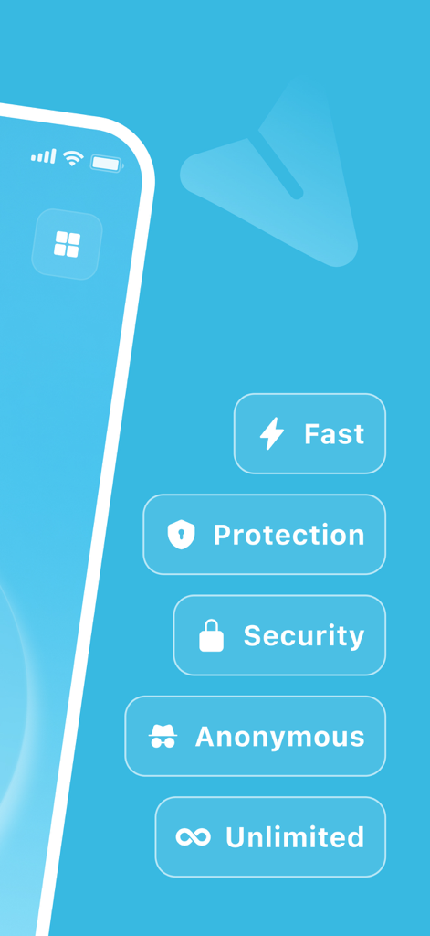 VPN app for TG 2026 - Interfaz que muestra las características clave de la aplicación VPN para TG 2026, incluyendo protección rápida, seguridad y anonimato.