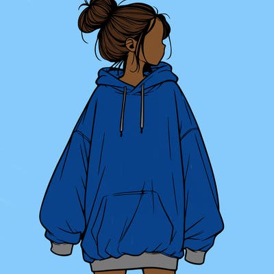 realistic girl with a oversized sweatshirt on and a bun