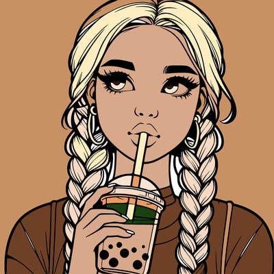 realistic girl with braided hair drinking boba