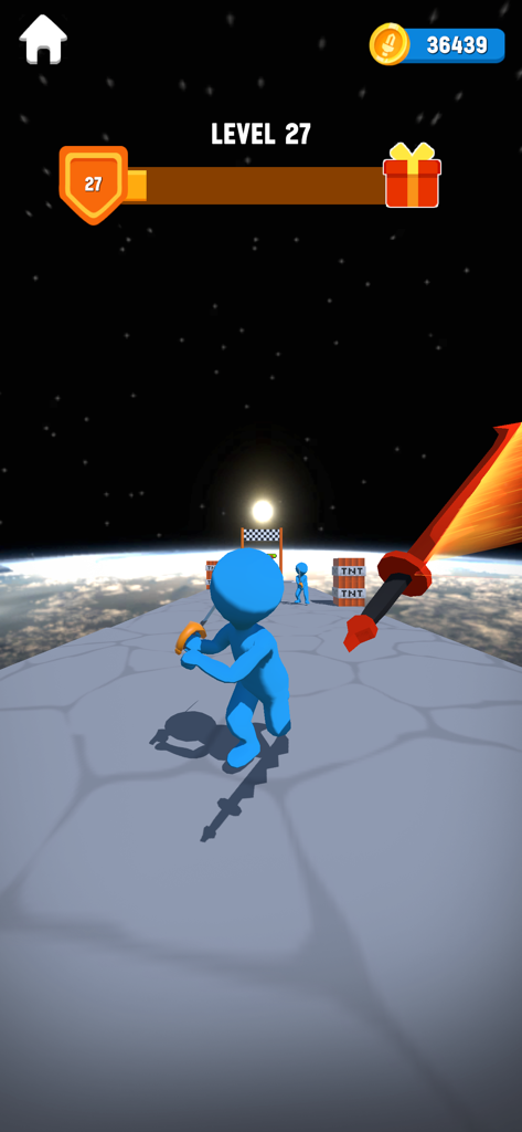 Blade Warriors 3D - A blue character wielding a sword on level 27 of the Blade Warriors 3D mobile game.