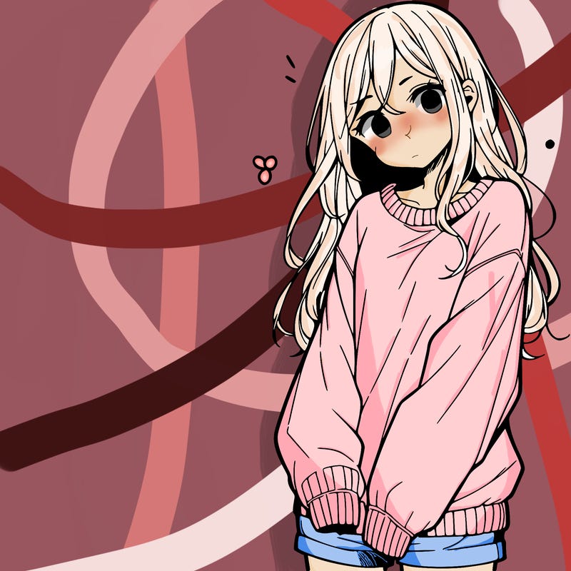 manga teen girl  in a sweater and baggy pants