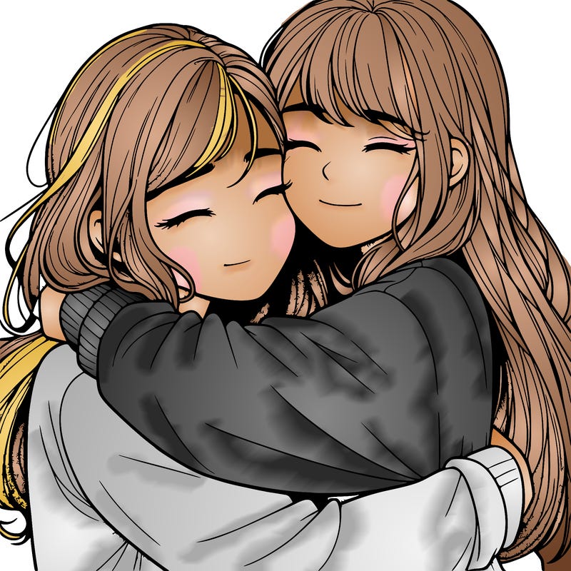 realistic two girls hugging