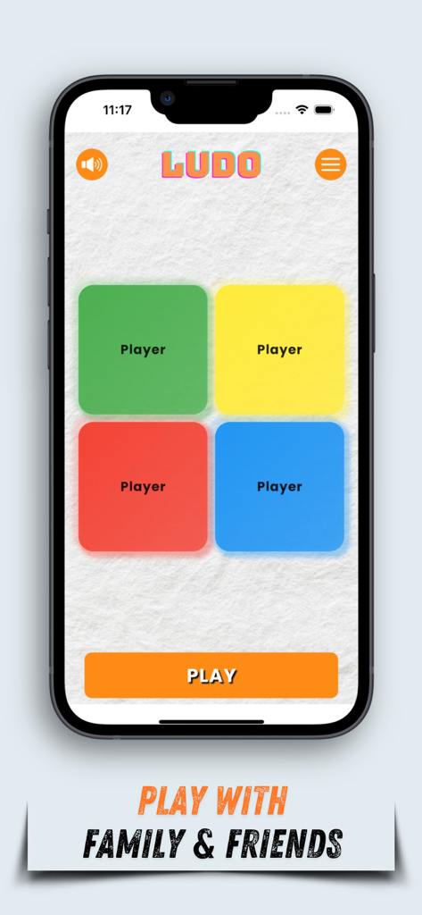 Ludo Game Pro - Pantalla de selección de modo multijugador de Ludo Game Pro con una indicación para jugar con familiares y amigos