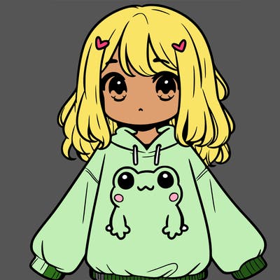 girl wearing frogging sweatshirt