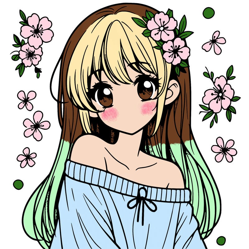 pretty anime girl with show shoulder shirt